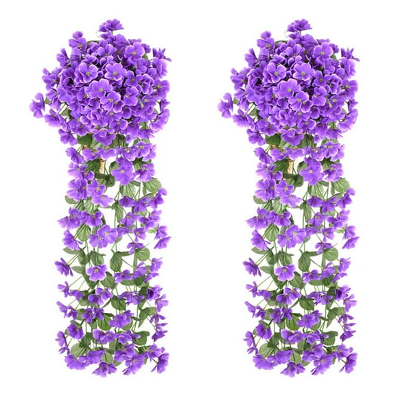 AMERTEER 2Pcs-Hanging Flowers Artificial Violet Flower Wall Hanging with Wisteria Basket Home Decor Flowers-4 Colors