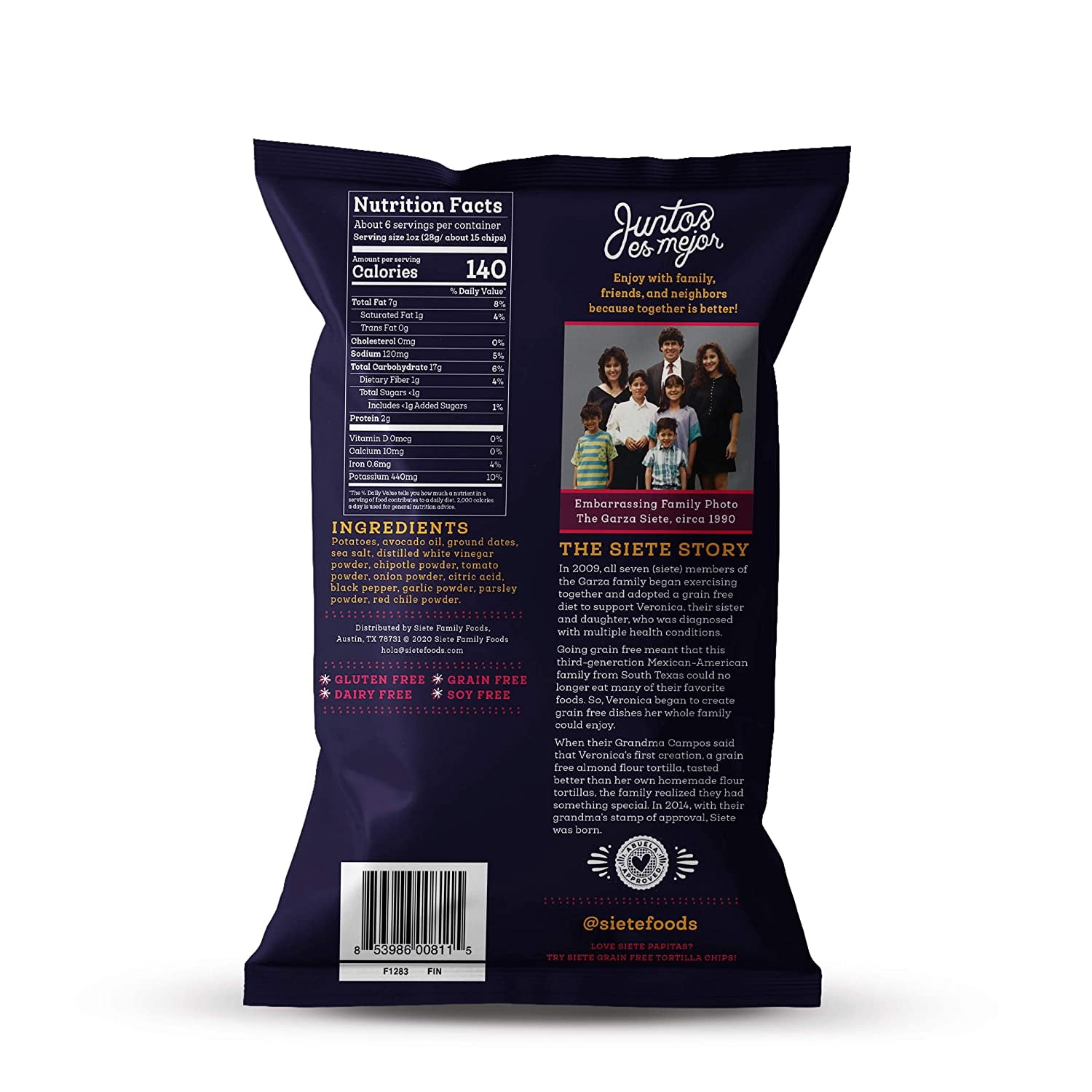 Siete Grain Free Kettle Cooked Chipotle BBQ Potato Chips, Gluten-Free, Paleo, Vegan, Non-GMO, 5.5 oz bags, Pack of 6