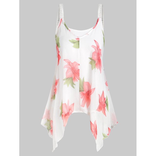 Top sin mangas de camisola y gasa floral Rosegal Tankinis