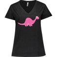 thumbnail image 3 of Inktastic Pink Dinosaur Women's Plus Size V-Neck T-Shirt, 3 of 5