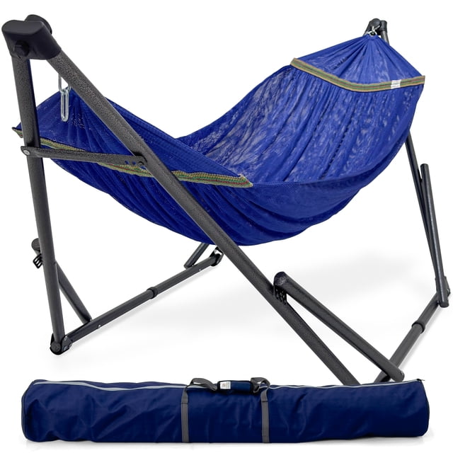 Tranquillo Hamac Double avec Support Inclus pour 2 Personnes / Support de Hamac Pliable Capacité de 600 Lb Étui Portable - Maison, Extérieur, Camping, Bleu