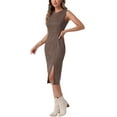 thumbnail image 4 of INSPIRE CHIC Women's Faux Suede Dress Sleeveless Crewneck Split Hem Sheath Work Dress XL Coffee, 4 of 5