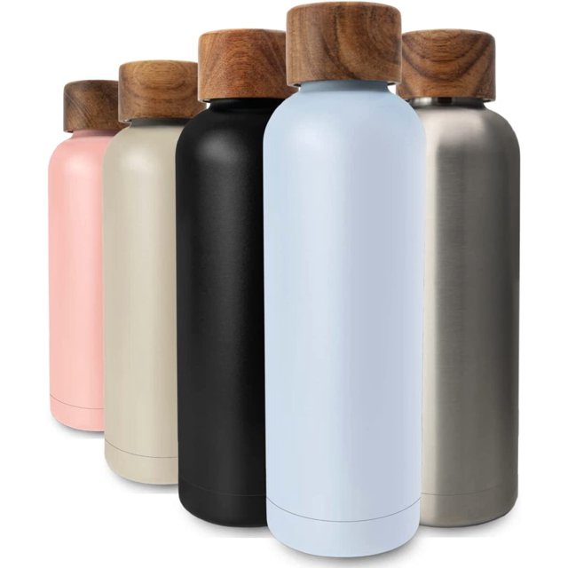 Botella de agua isotérmica 500ml en acero inoxidable con tapón de madera de acacia, botella isotérmica de acero inoxidable de 0,5l, mantiene el frío durante 29h, el calor durante 14h, Reutilizable, a prueba de fugas para bebidas carbonatadas ACTIVE Biensenido a ACTIVE