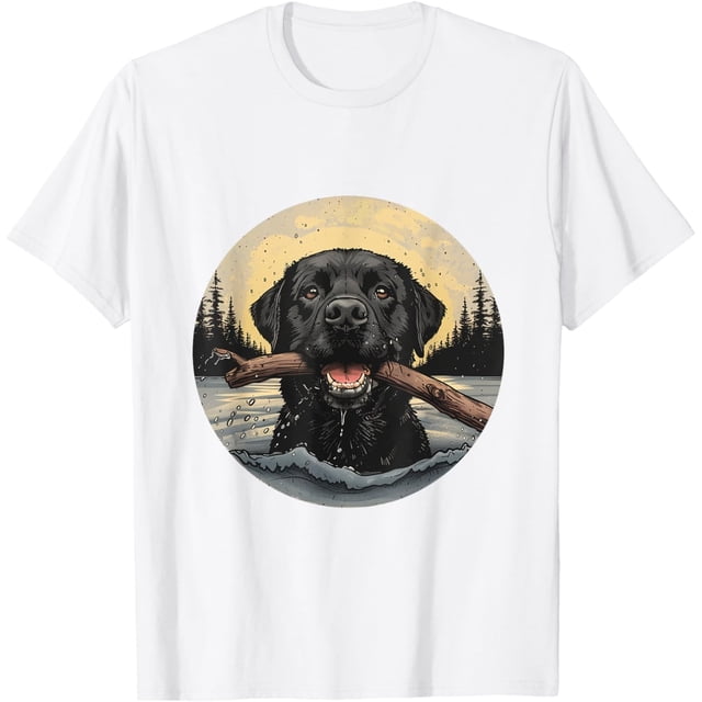 Black Labrador Retriever - Camiseta de natación para perros con palo en la boca