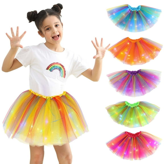 AKAFMK Baby Girl's Rainbows Tutu Skirt,Tulle Princess Ballet Dress,Toddler Girls Cute Party Dance Color LED Be Luminous Net Yarn Tulle