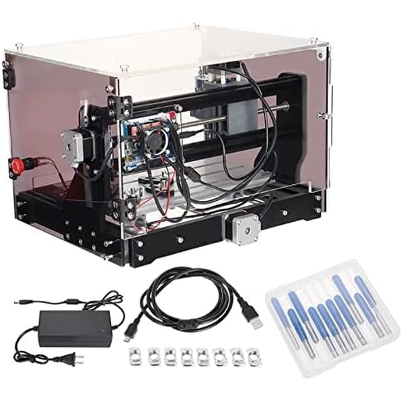 CNC Router Machine, 3018-SE V2 Engraving Milling Machine, Mini 80W Spindle Motor Aluminum Plastic Router Machine W/3000MW Machine Head Industrial-Grade Chip 8 T-Nuts Milling Machines For Wood