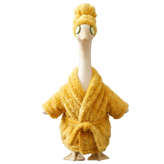 Easter Porch Goose Outfit, Spring Goose Outfit with Plush Robe & Headband for 23-Inch Stuffed Animal Display, Farmhouse Easter Decor 4-Piece Set