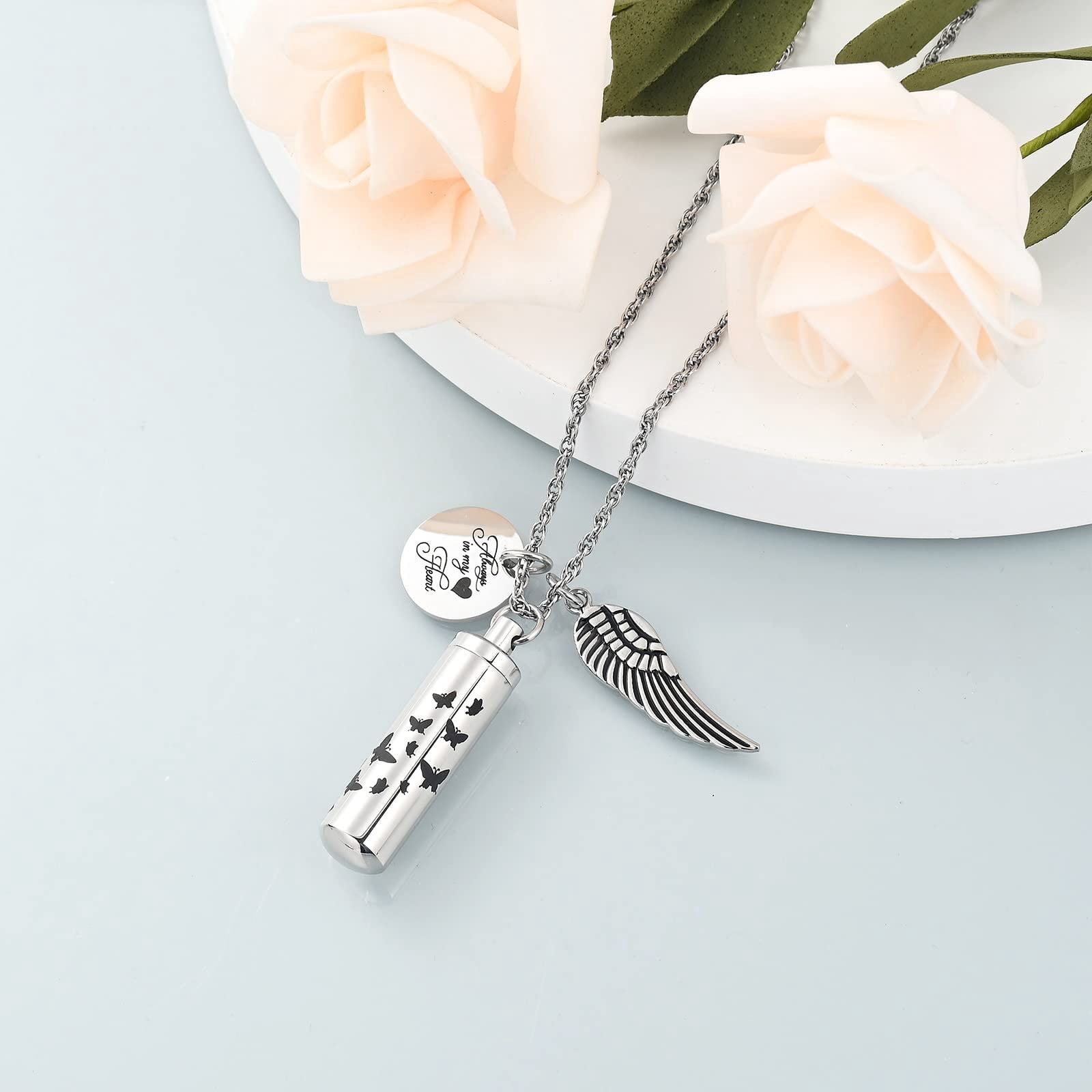 Constantlife Cylinder Urn Keychain For Ashes - Angel Wing Memorial Pendant Keepsake With Funnel & Gift Box - View #13
