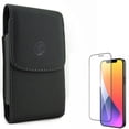 thumbnail image 1 of Case Belt Clip & Screen Protector for iPhone 12 Pro Max ONLY - Leather Holster Cover Pouch Vertical + Anti-Glare Tempered Glass Matte 3D Curved Edge Combo, 1 of 12