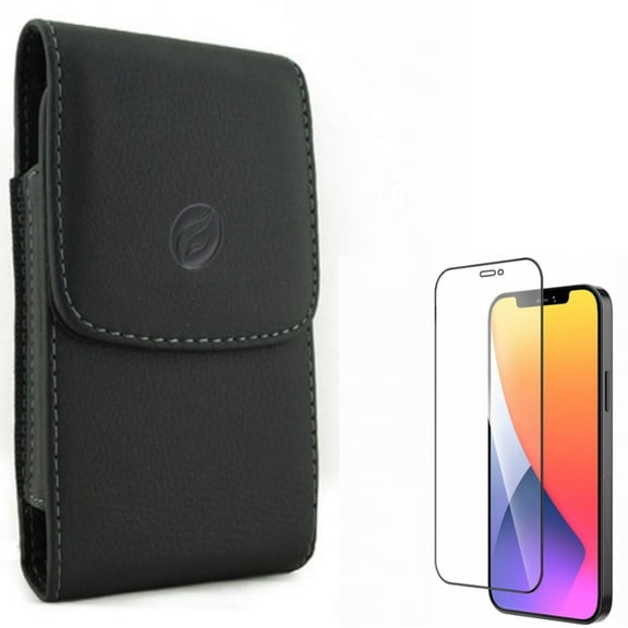Case Belt Clip & Screen Protector for iPhone 12 Pro Max - Combo with Leather Holster Cover Pouch & Anti-Glare Tempered Glass Matte 3D