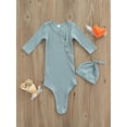 thumbnail image 3 of Diconna 0-3 Months Newborn Baby Sleeping Bag Hat Set Ribbed Solid Color Long Sleeves Wearable Blankets Sleep Sack, 3 of 8