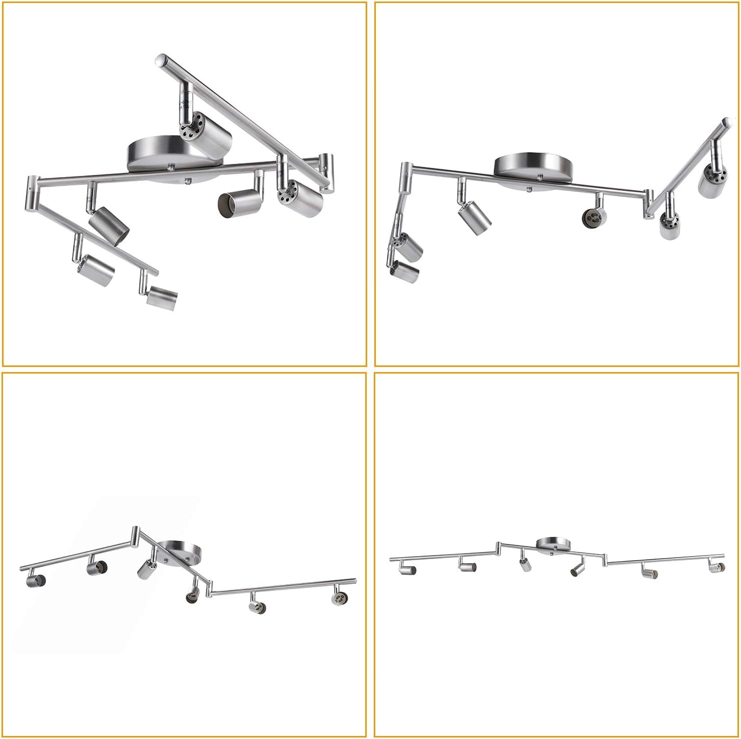 Aiboo Adjustable Dimmable Track Light with Spotlights, Satin Nickel, 6-Light Fixture (GU10 Bulbs Not Included)