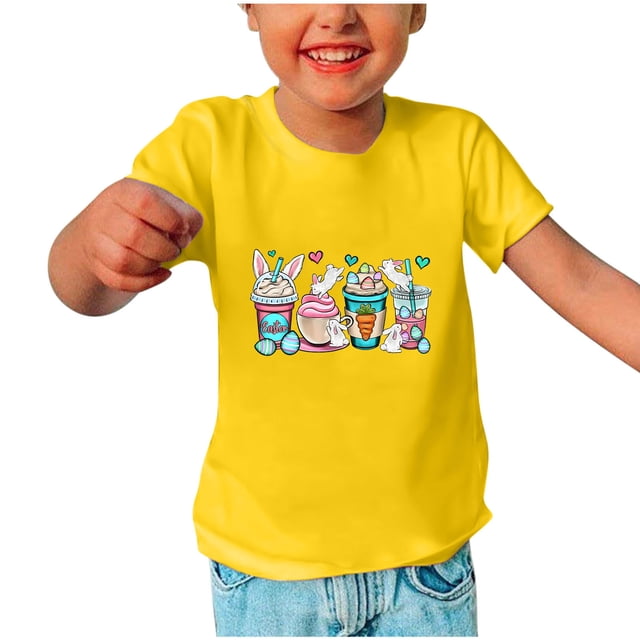 EGNMCR Œufs de Lapin de Pâques Imprimé Garçon Tenue de Pâques Filles T-Shirt de Pâques Tout-Petits Enfants Garçons Filles Mode Mignon Col Rond Imprimé Manches Courtes Haut Cadeaux de Pâques pour Enfants