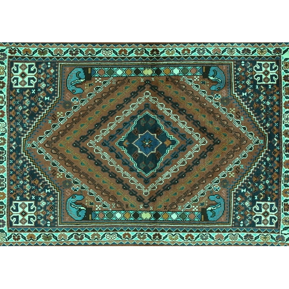 Ahgly Company Indoor Rectangle Persian Turquoise Blue Traditional Area Rugs, 4' x 6'