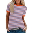 thumbnail image 3 of Rvasteizo Women Stripe Print Color Crew Neck Short Sleeve Tops Casual Tee for Women, 3 of 5