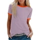 thumbnail image 1 of Blusas para las Mujeres Casual, Rayas Impresas Patchwork Manga Corta Cuello Redondo Top Hecho de 95% Poliéster 5% Spandex para el Verano, Tops Cortos para las Mujeres, 1 of 5