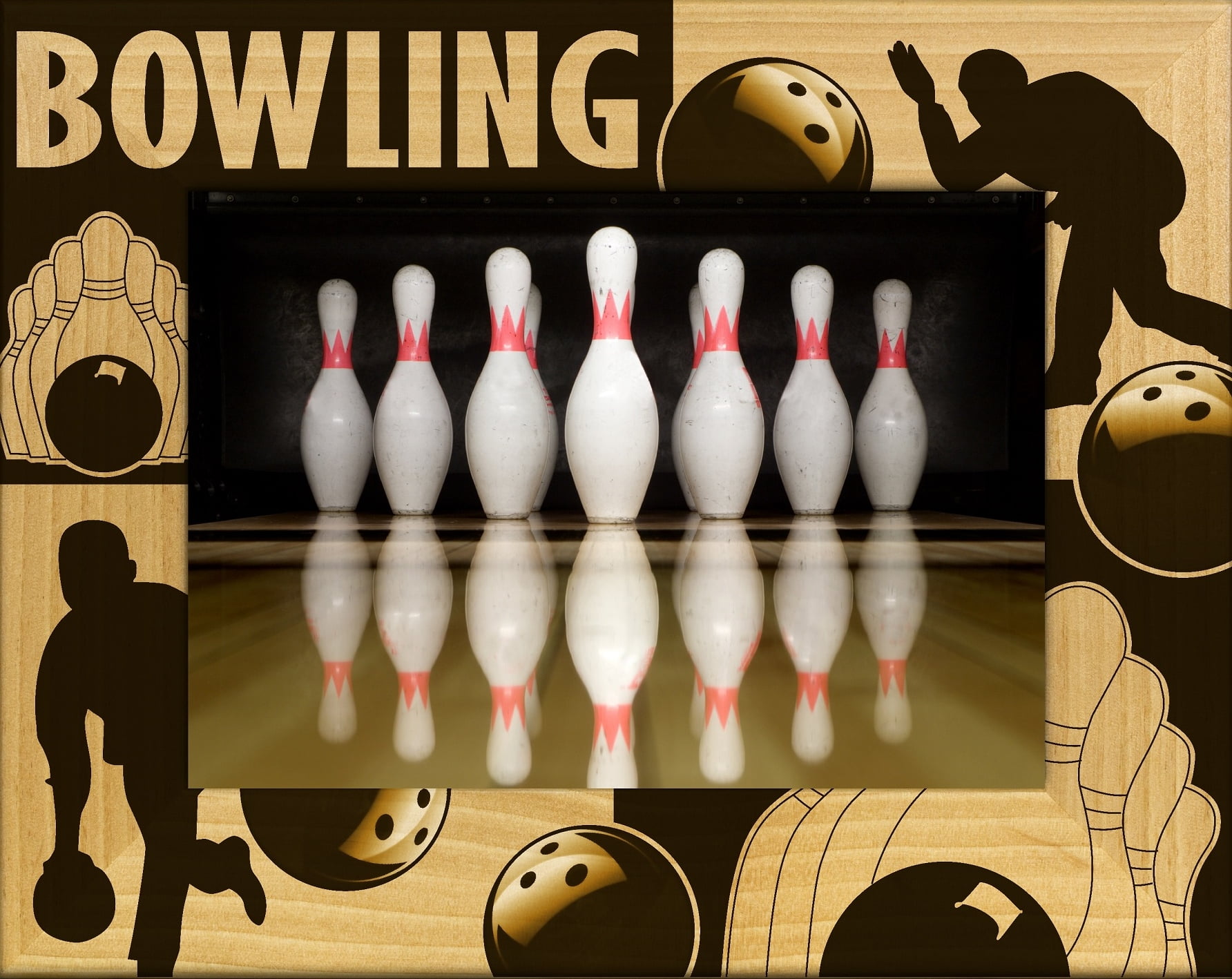Bowling Laser Engraved Wood Picture Frame (5 x 7)