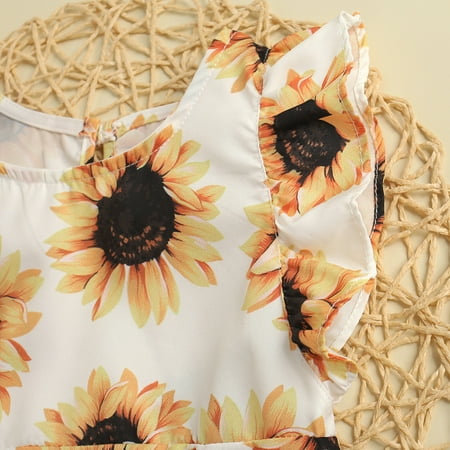 

PEASKJP for Girls Toddler Girls Sleeveless A-Line Tulle Round Neckline Floral Floral Dress Vintage Ruffled Floral Loose Maxi Dresses Yellow 12-18 Months