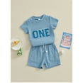 thumbnail image 4 of Yunliwuli 2Pcs Baby Boy Summer Outfits Short Sleeve Tree/Gesture Print T-Shirt + Shorts Set Toddler Clothes, 4 of 10