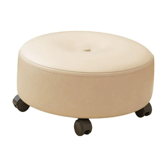 Lipstore Low Height Rolling Stool Foot Rest Rolling Stool for Apartment Entryway Home White