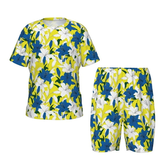 Balery Lilies Flowers Conjunto de Pijama Infantil de Manga Corta con Estampado – Ropa de Dormir de Algodón Suave-Small