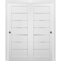 Sliding Closet Bypass Doors 72 x 80 with hardware | Quadro 4117 White Silk with Frosted Opaque Glass | Sturdy Top Mount Rails Moldings Trims Set | Kitchen Lite Wooden Solid Bedroom Wardrobe Doors