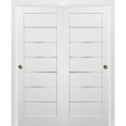 Sliding Closet Bypass Doors 36 x 84 with hardware | Quadro 4117 White Silk with Frosted Opaque Glass | Sturdy Top Mount Rails Moldings Trims Set | Kitchen Lite Wooden Solid Bedroom Wardrobe Doors