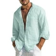 thumbnail image 2 of Men's Casual Loose Fit Striped Long Sleeve Button Down Shirt, Turn Down Collar Top for Spring Fall Daily Outfits, Soft Breathable Cotton Fabric, Relaxed and Comfortable Green L, 2 of 5