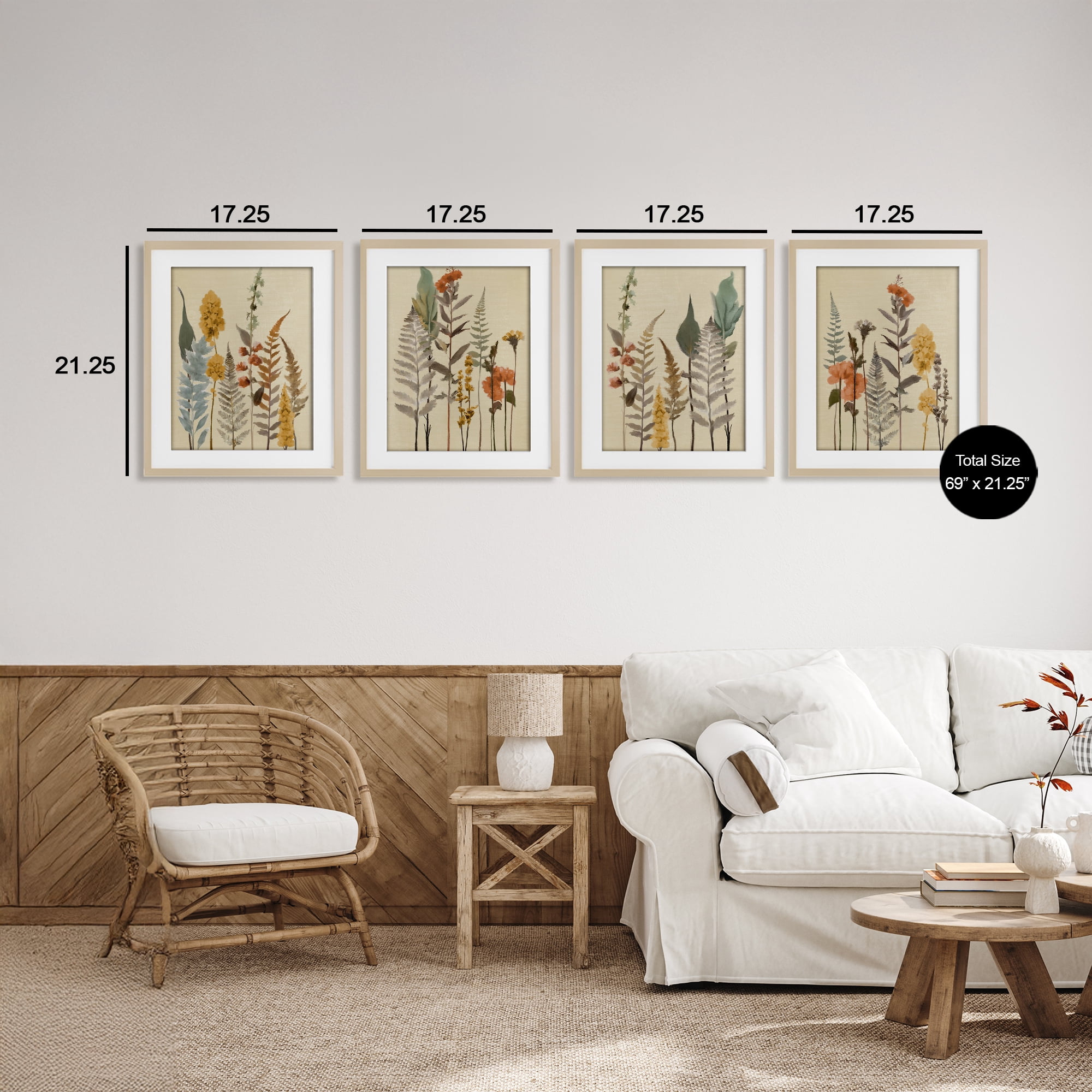 Stupell Industries Wispy Earthy Botanicals 4 Piece Birch Framed Print Under Glass Set, design by Elizabeth Medley