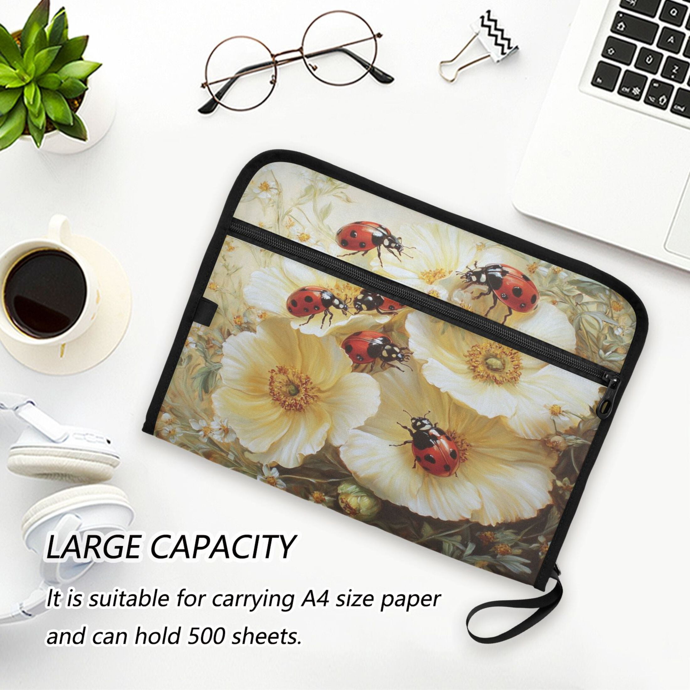 WOBOGO Ladybugs Picking Flowers Expanding File Folder Letter Size Accordion Filing Organizer 13 Pocket Separate Organ Pocket