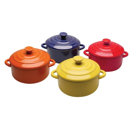 - Multi Colored Mini Casserole Pots - Set of 4 - 8-ounce Stoneware Dishes
