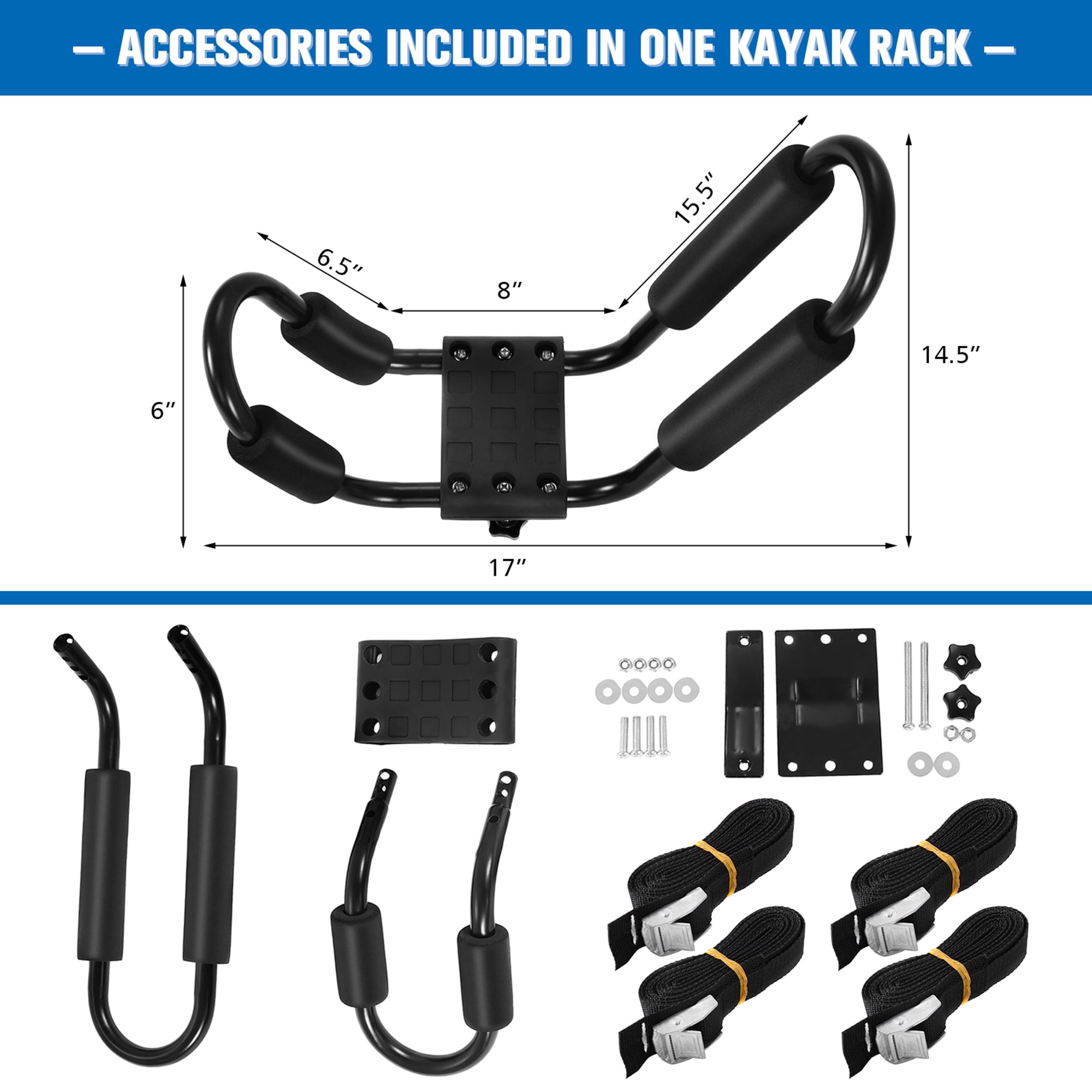 Gymax 2 Pairs J-bar Heavy Duty Kayak Roof Rack Universal Rack Carrier w/ 4 Straps