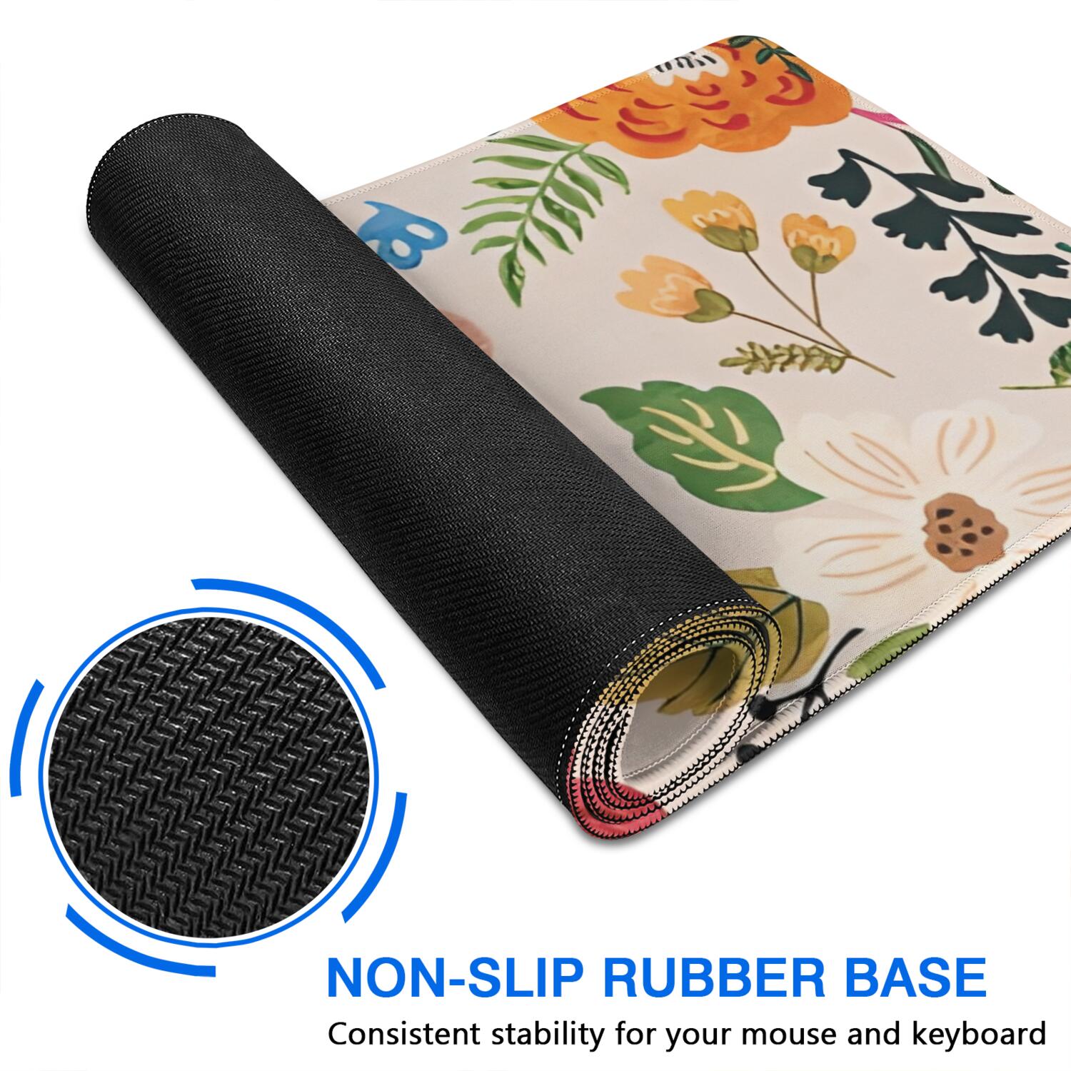 Long Mouse Pads for Desk,Bright Pioneer Flower Desk Mats on Top Of Desks, Desk Mouse Pad Extra Large with 3mm Non-Slip Base and Stitched Edge for Gaming,Office,Work,Home 47.3"x23.6"