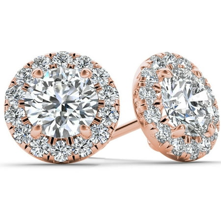 1/2 Carat T.W. Diamond 10kt Rose Gold Halo Stud Earrings