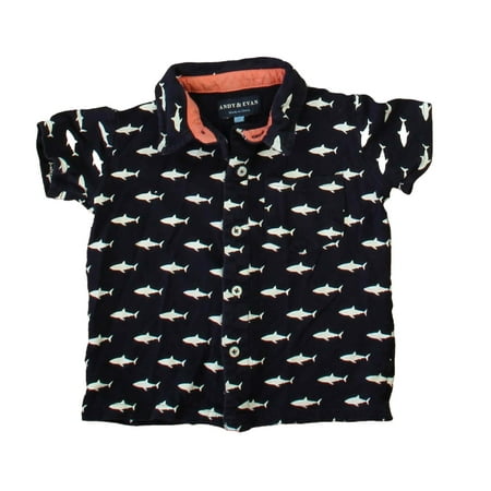 

Pre-owned Andy & Evan Boys Navy | White Sharks Button Down Short Sleeve size: 2T