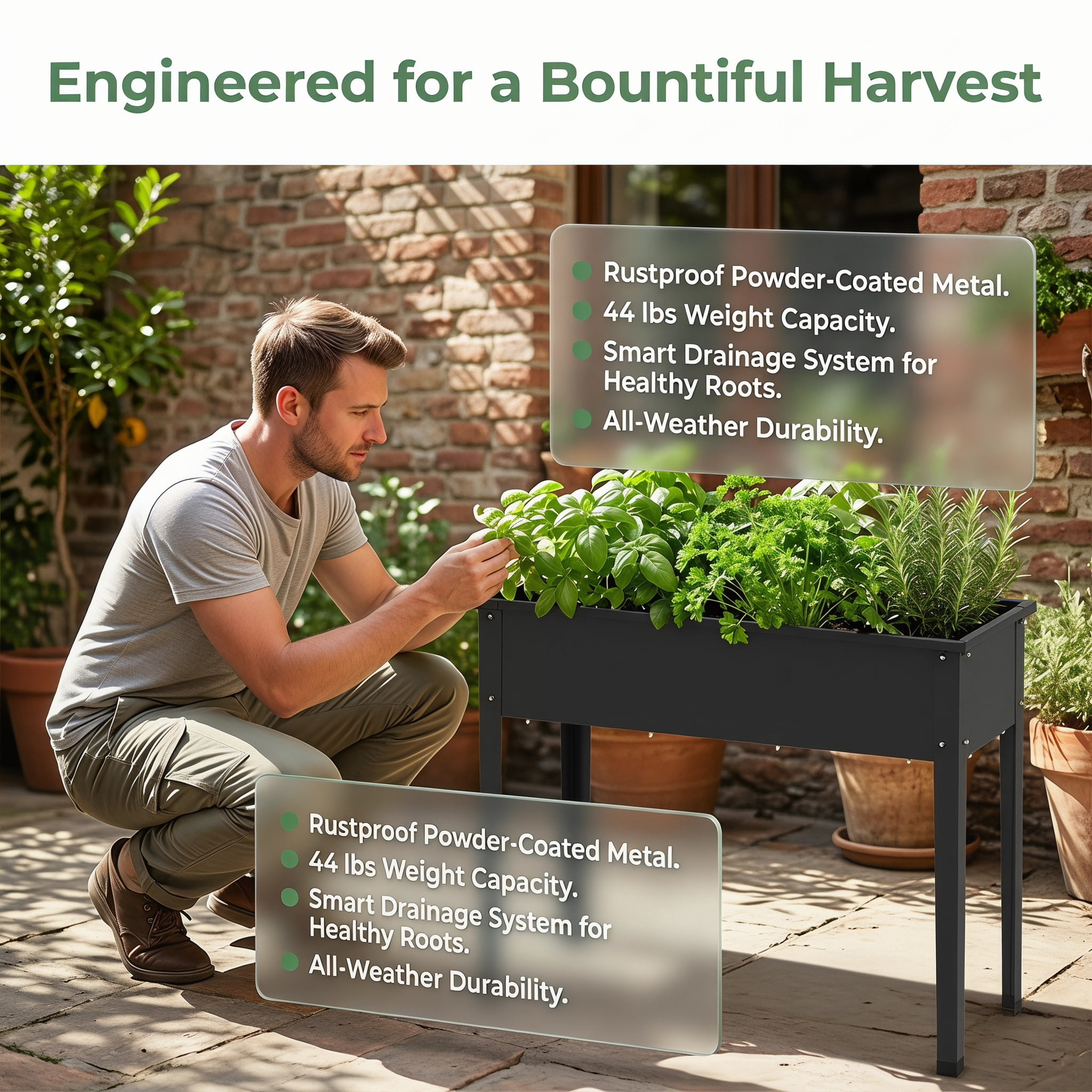 Resenkos Raised Planter Boxes, Large Space Elevated Flower Beds,Metal Raised Garden Bed with Legs and Drainage Hole for Vegetable Flower-40 x 11 x 31.5 inches