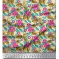 thumbnail image 1 of Soimoi Green Cotton Cambric Fabric Leaves & Pink Floral Fabric Prints by Yard 56 Inch Wide, 1 of 1