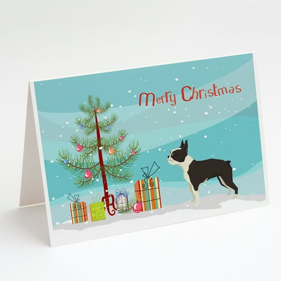 Boston Terrier Christmas Tree Greeting Cards and Envelopes Pack of 8