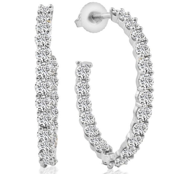 Pompeii 2 1/4Ct Diamond Inside Outside Hoops 10k White or Yellow Gold Earrings 1" Tall