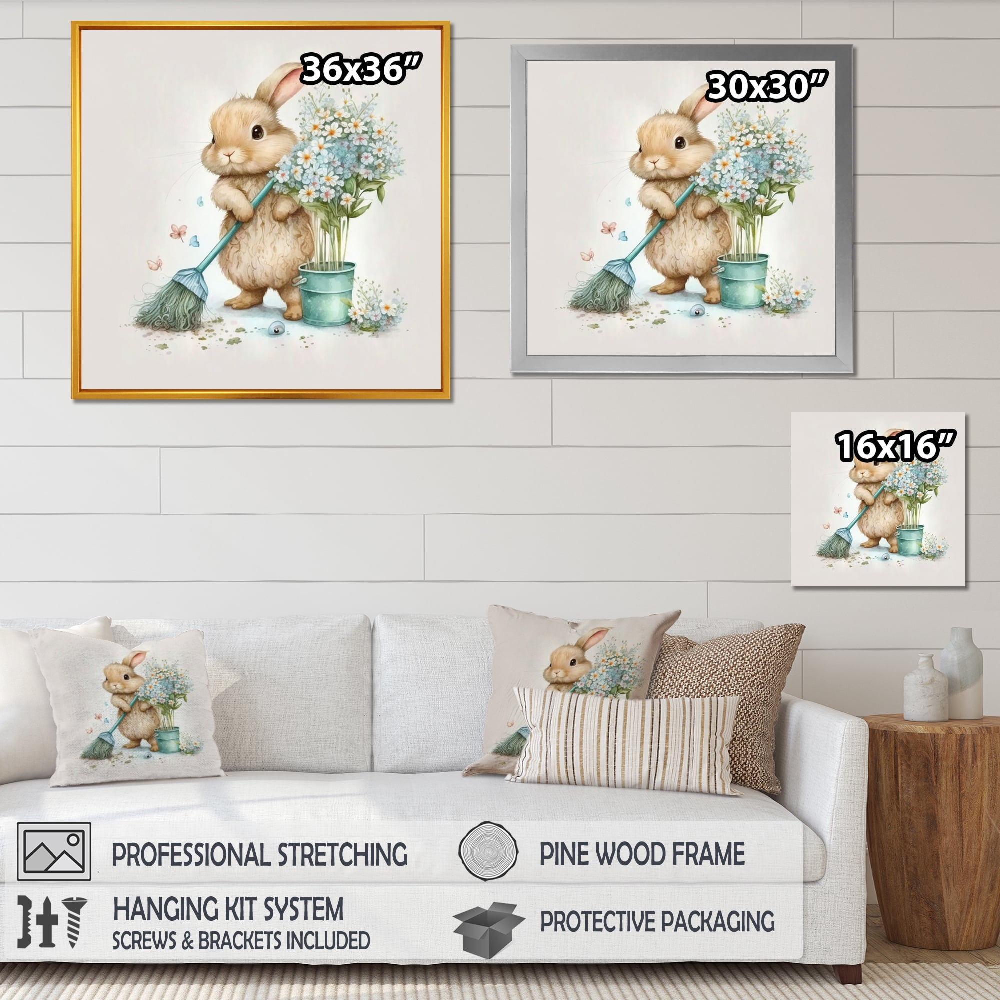 Designart Bunny Cleaning Bathroom I Canvas Wall Art