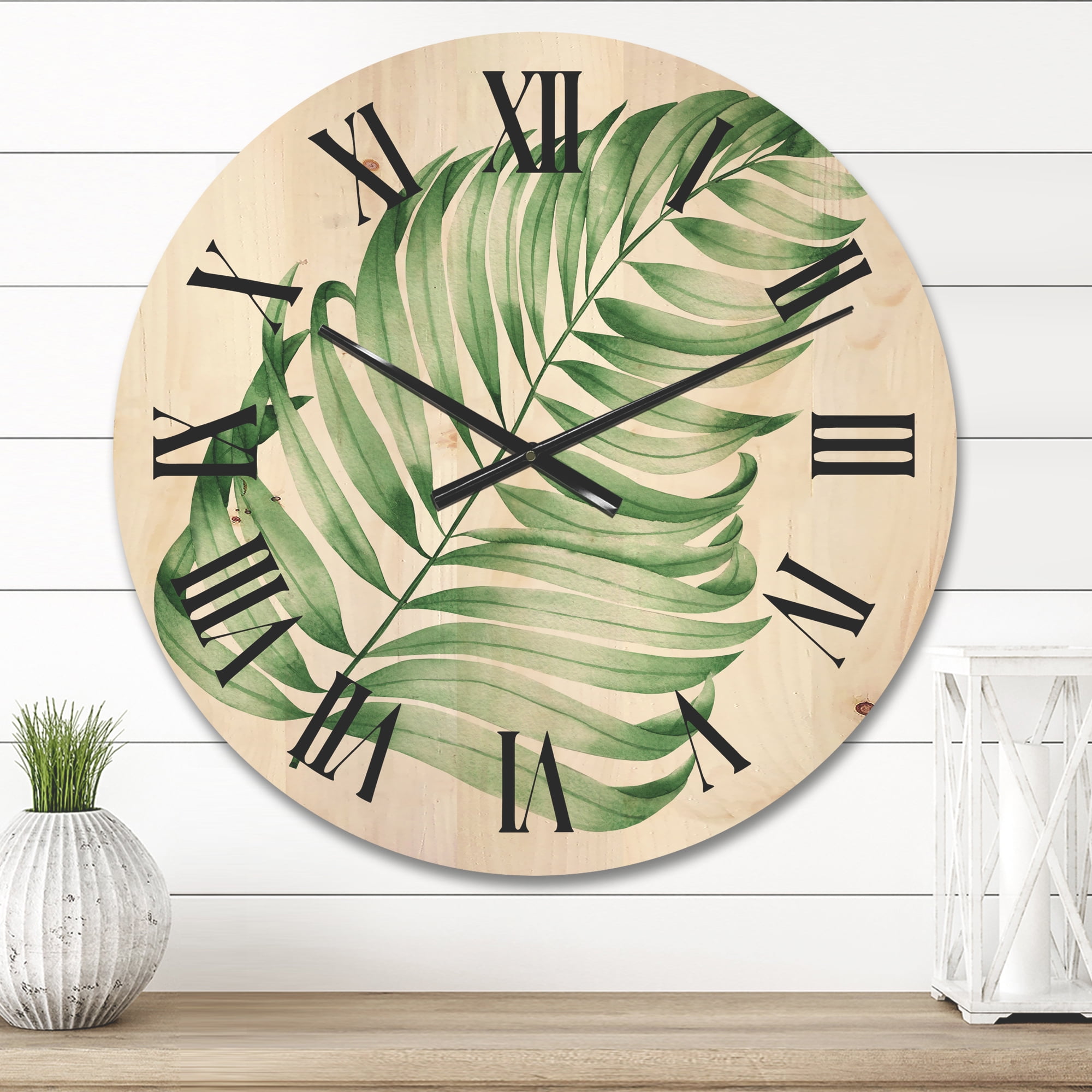 Designart 'Close Up Of Tropical Leaf Of Monstera II' Farmhouse Wood Wall Clock