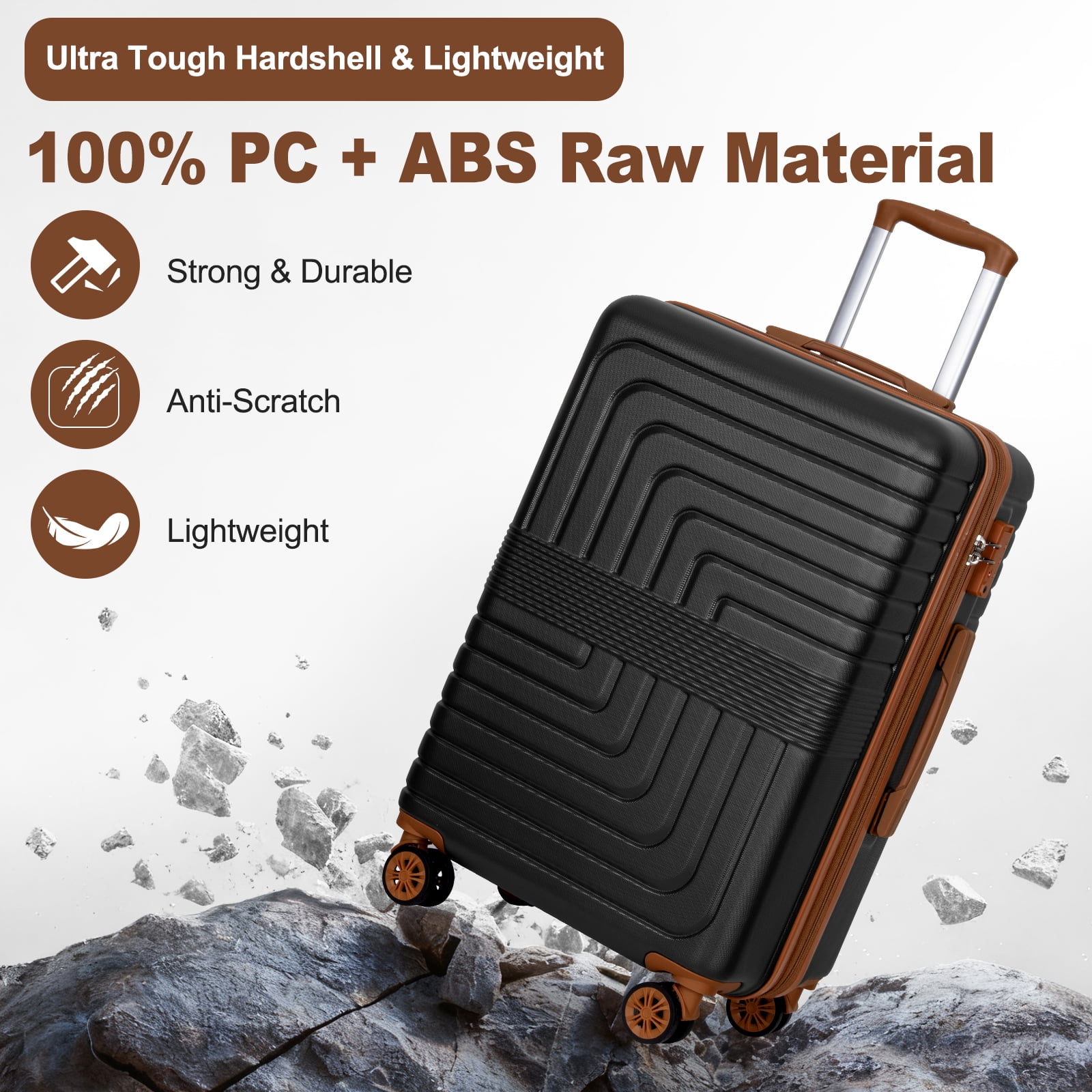 SUNSPIRE 26 Inch Checked Luggage Durable Hardshell Suitcase TSA Lock YKK Zipper PC+ABS Hardside Spinner Wheels Rolling Lightweight Traveling Black