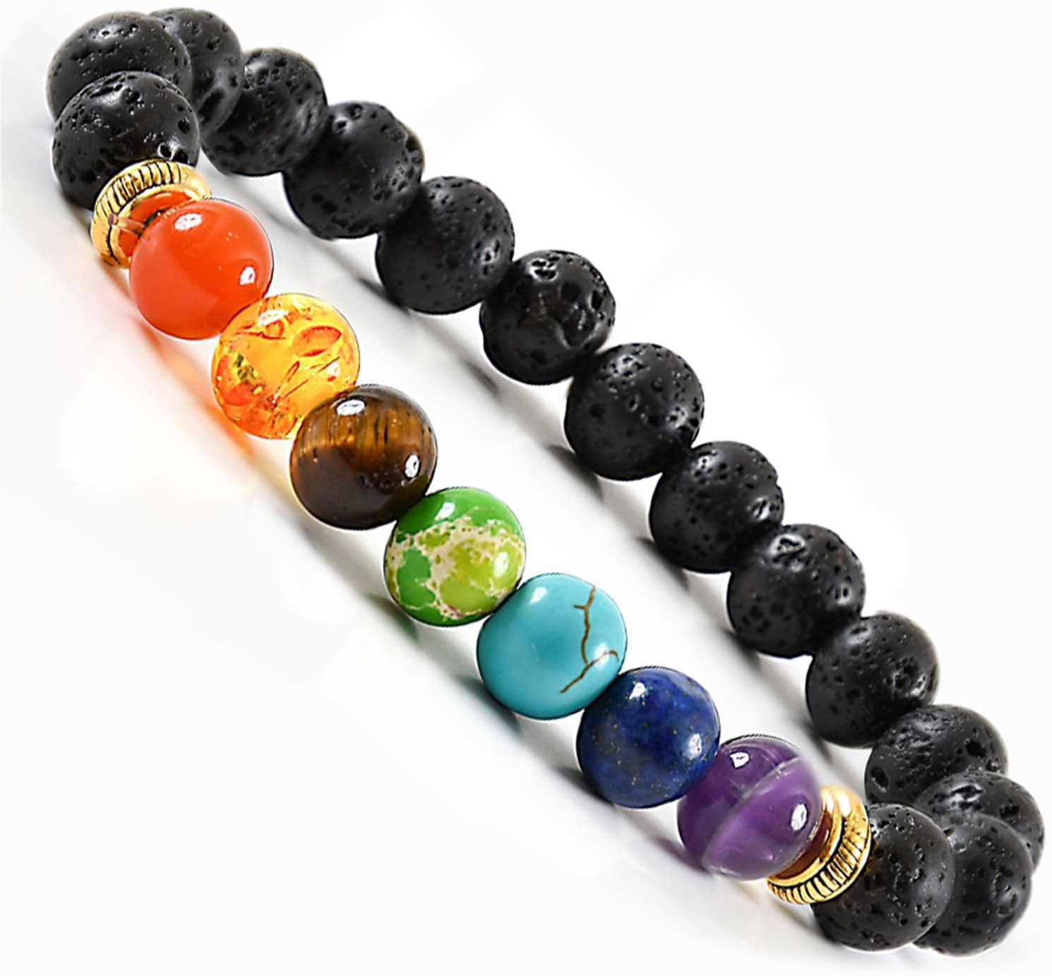Essential Oils Funky Bright Crystals Stackable Mala Lava Yoga Bracelet 7 or 8 Inches 8mm Round Beads Red Black Blue Brown