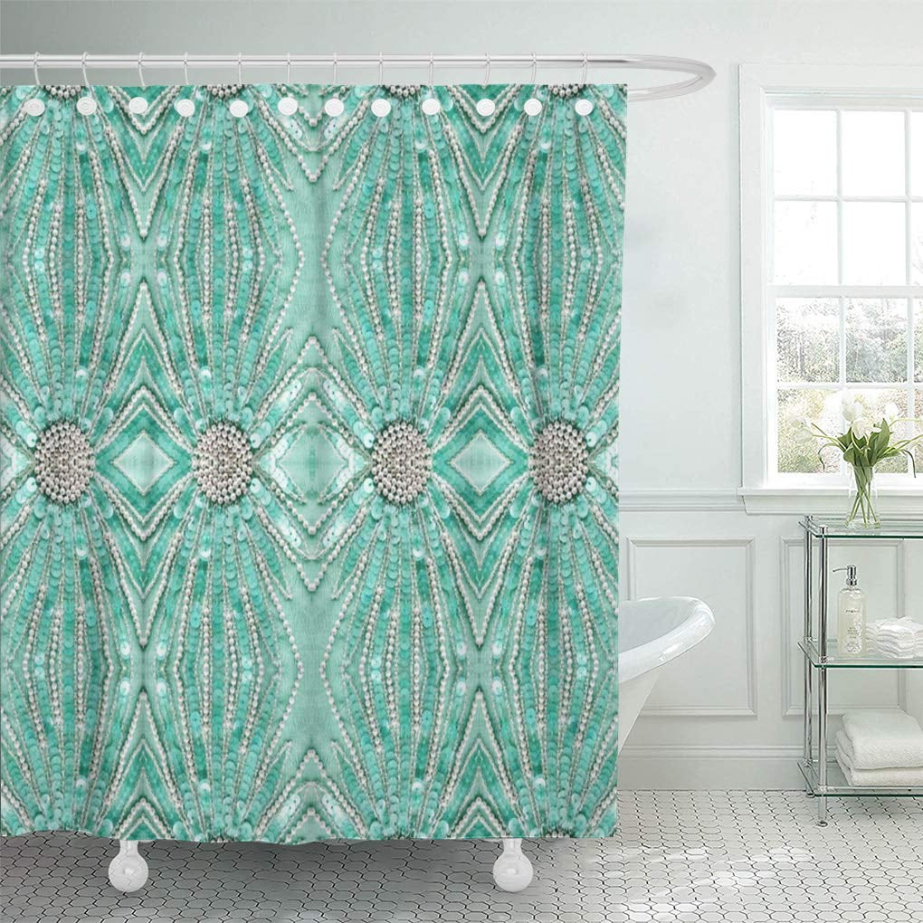 CYNLON Silver Home Seafoam Green Bling Pattern Fashions Flowers Angel  Bathroom Decor Bath Shower Curtain 12x12 inch