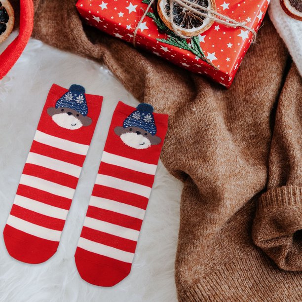 Calcetines Navideños con Dibujos Animados | Calcetines de Media Caña para Otoño E Invierno | Nylon y Elastano | Multicolor | 26 X 8 Cm | 1 Par de Calcetines
