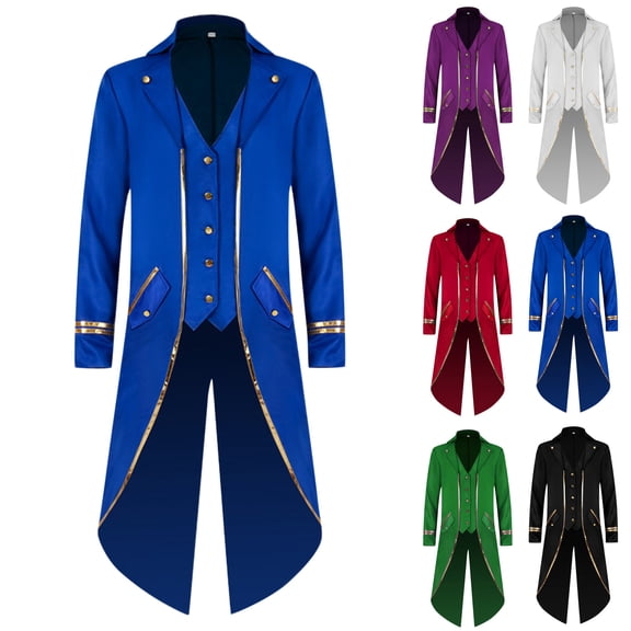 ZHOGXU Mens Vintage Overcoat Top With Pockets Long Sleeve Lapel Solid Color Buttons Slim Fit Retro Style Coat For Stage Performance And Party,Black,L