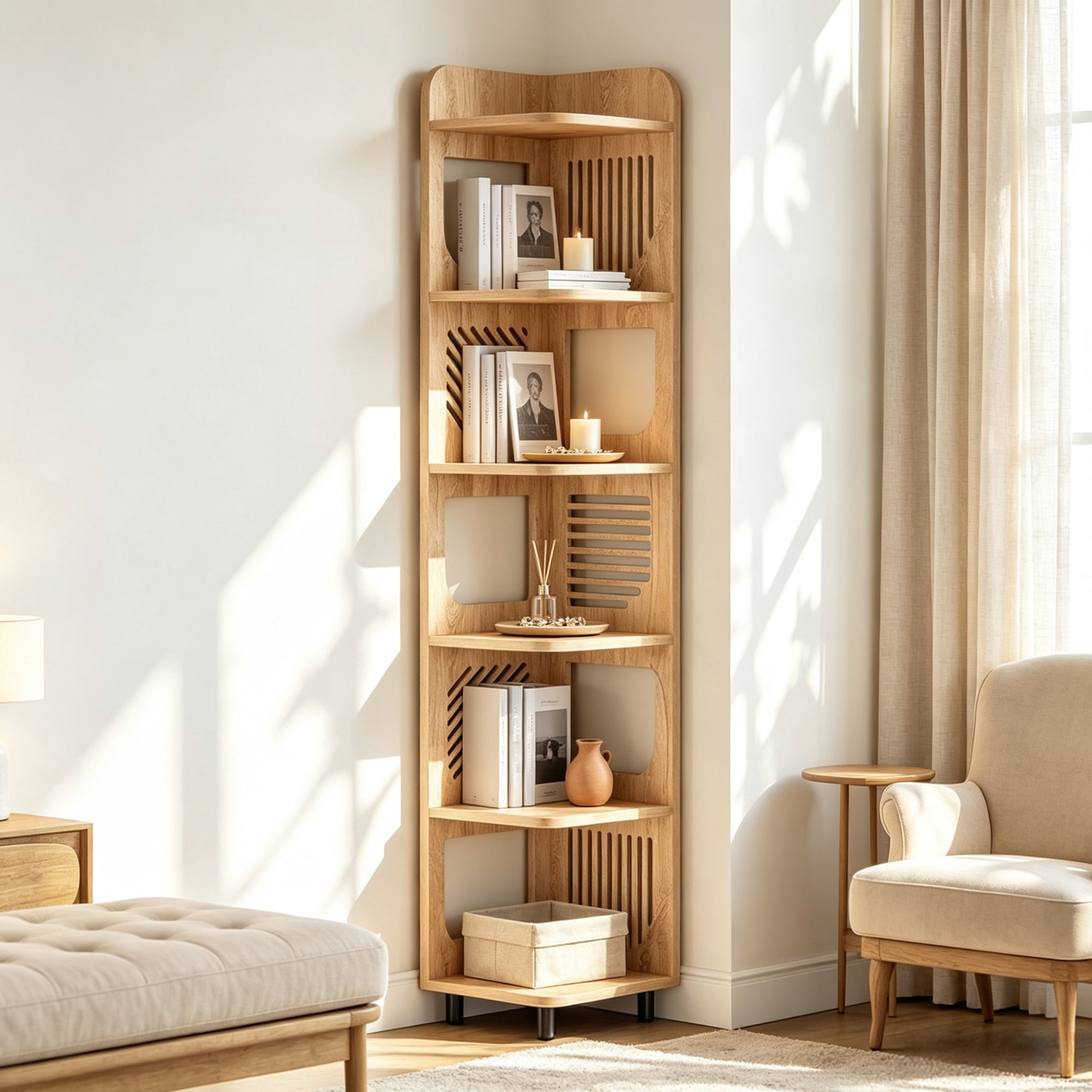 6-Tier Corner Shelf, Tall Slim Bookcase & Display Stand for Small Spaces