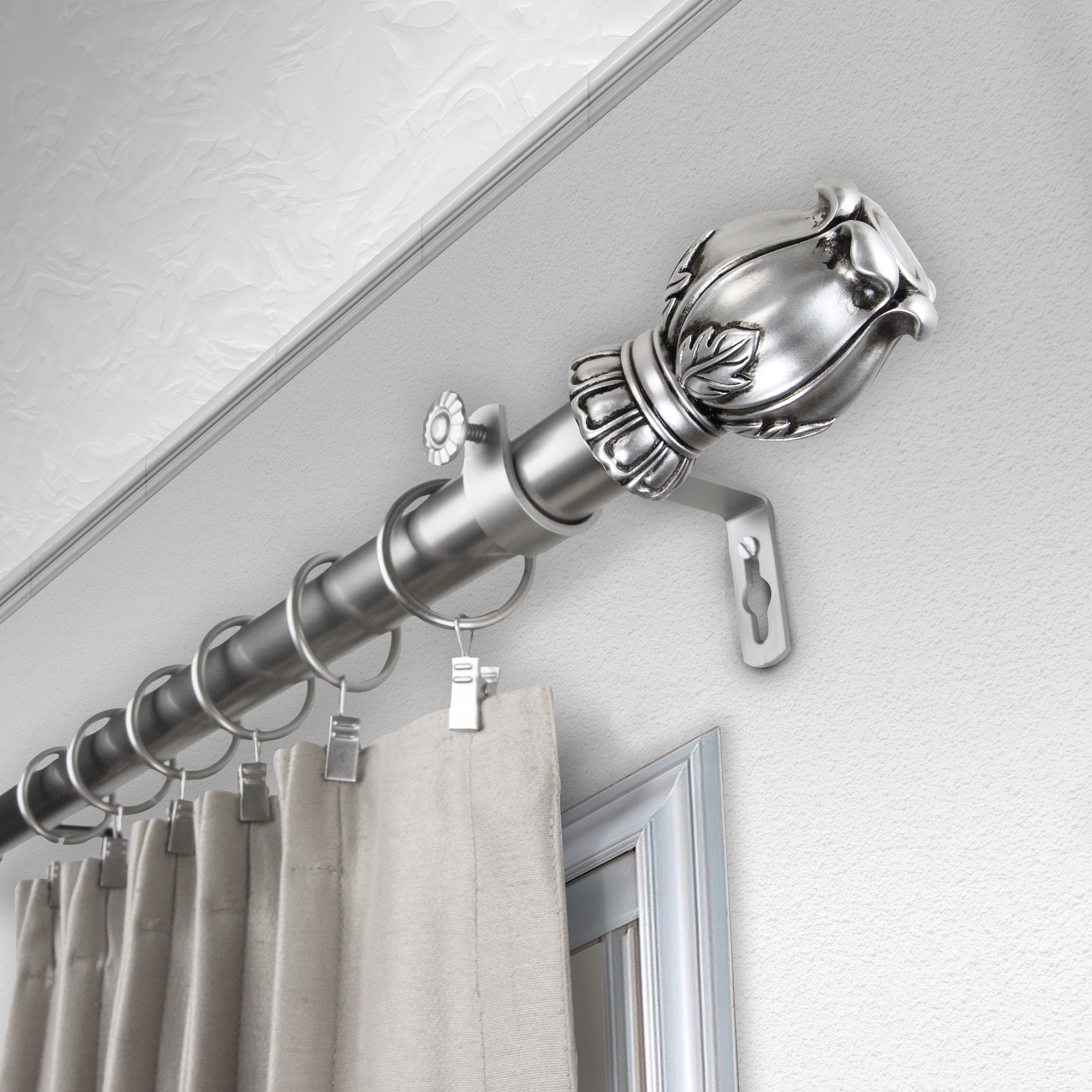 1" Dia Adjustable Bella Curtain Rod 48-84 inch - Satin Nickel