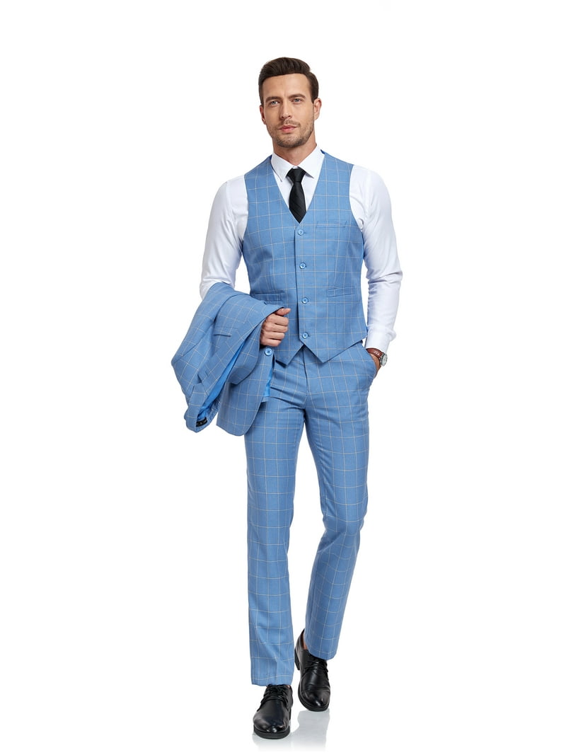 ETHAN Mens 3 Piece Suit Classic Fit Light Blue Piaid Set for Young Men  Homecoming Party Dress XXL - Walmart.com