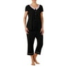 Women's and Women's Plus Traditional Pajama Short Sleeve V-Neck Top and Capri Pant 2 Piece Sleepwear Set